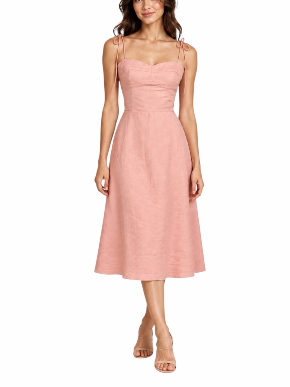 Amanda Uprichard Cava Dress S 100% Linen Smocked Sweetheart Midi Blush Pink